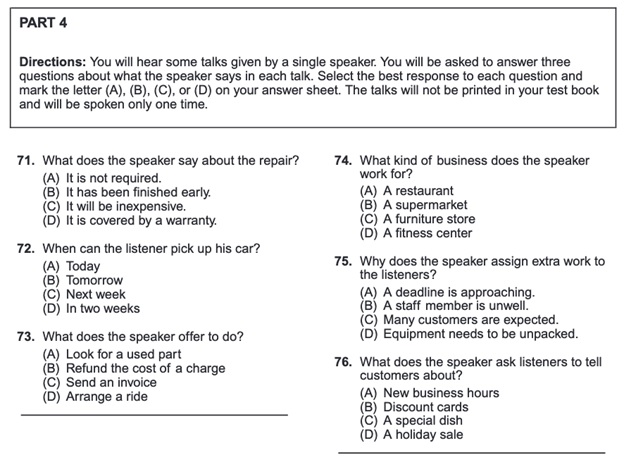 ข้อสอบ TOEIC Listening Short Talks