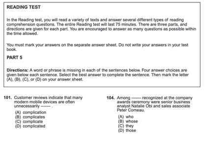 Part 5 Incomplete Sentences