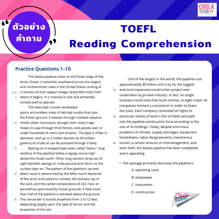 ตัวอย่างข้อสอบ TOEFL Reading Comprehension