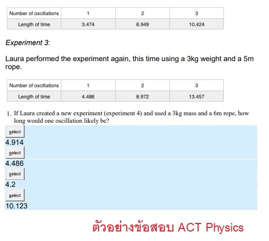 ตัวอย่างข้อสอบ ACT Physics