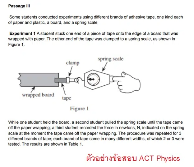 ตัวอย่างข้อสอบ ACT Physics