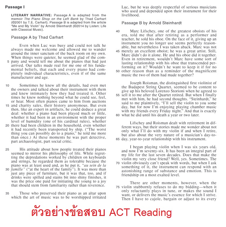 ตัวอย่างข้อสอบ ACT Reading