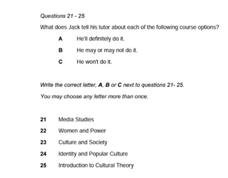 ข้อสอบ IELTS Academic Listening Matching