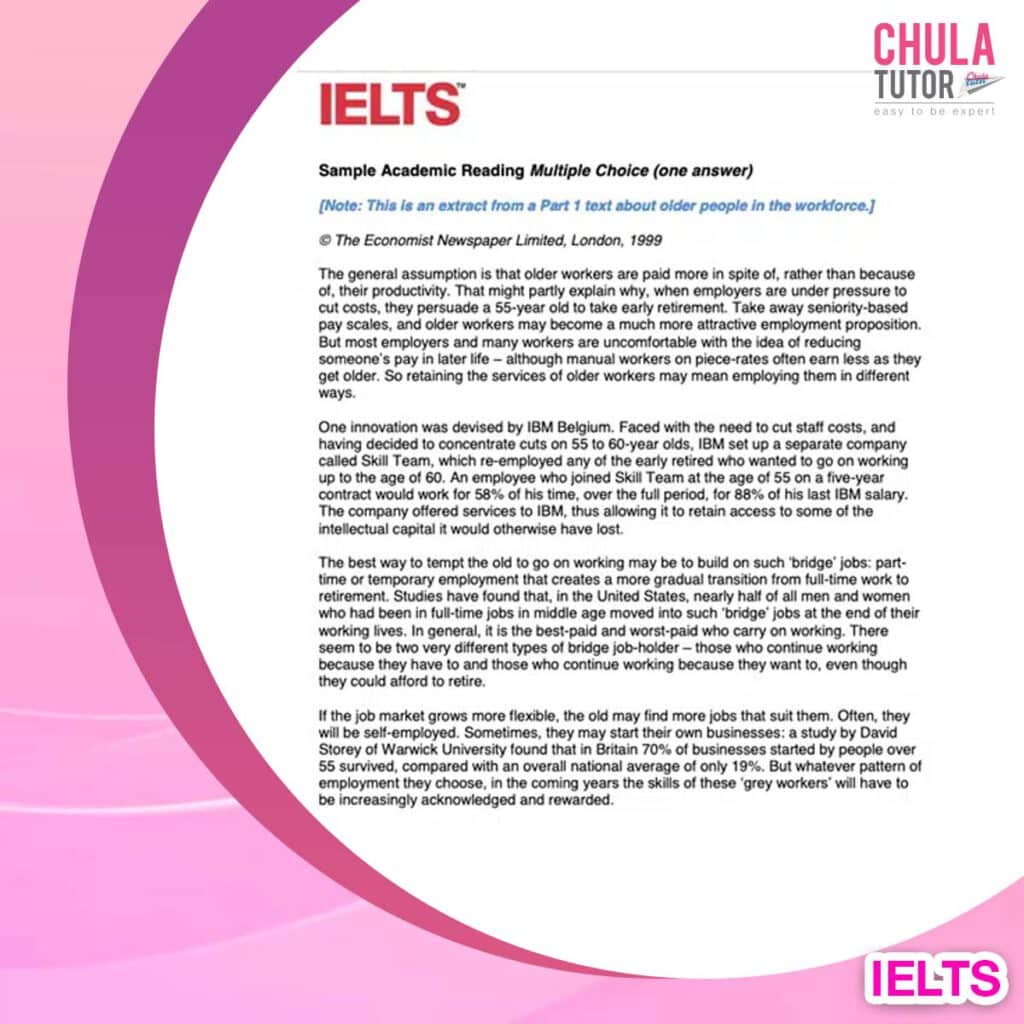 IELTS Exam Sample Reading Multiple Choices