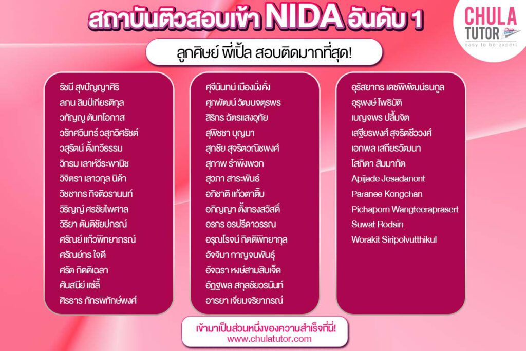 รายชื่อ นักเรียน บ้างส่วน ของพี่เปิ้ล ที่สอบติด NIDA